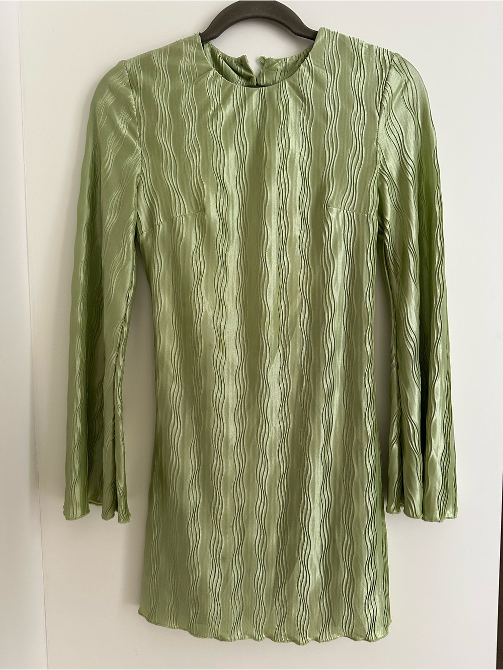 Princess Polly Sage Green Wave-Texture Long Sleeve Mini Dress
